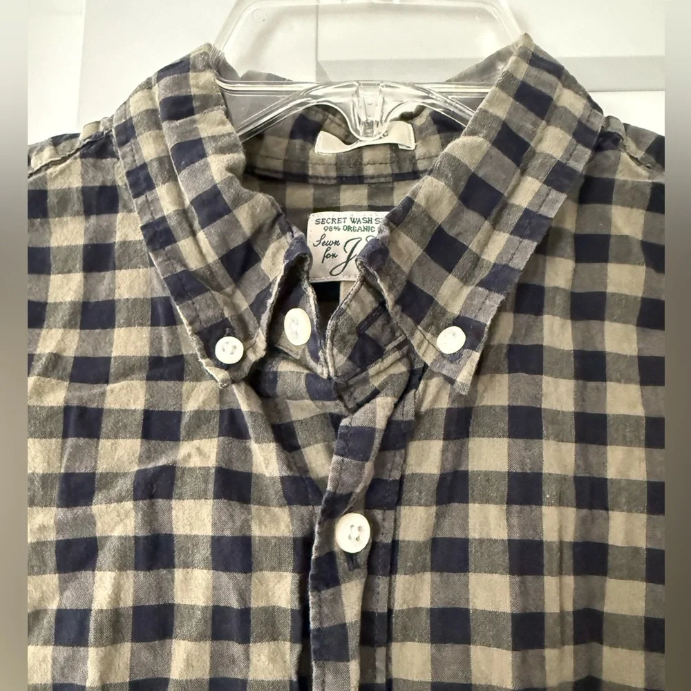 Mens J.Crew Classic Fit Checkered NavyGreen Button Down Sz M Preppy Plaid Ranch